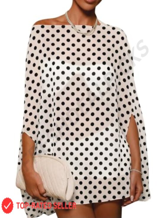 Other - Off Shoulder Swim Cover Up Sheer Chiffon Batwing Poncho Beachwear